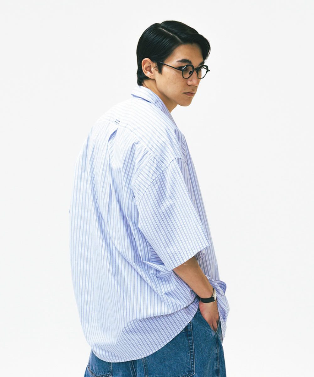 條紋拉鍊襯衫 Striped Zip up Half Shirt