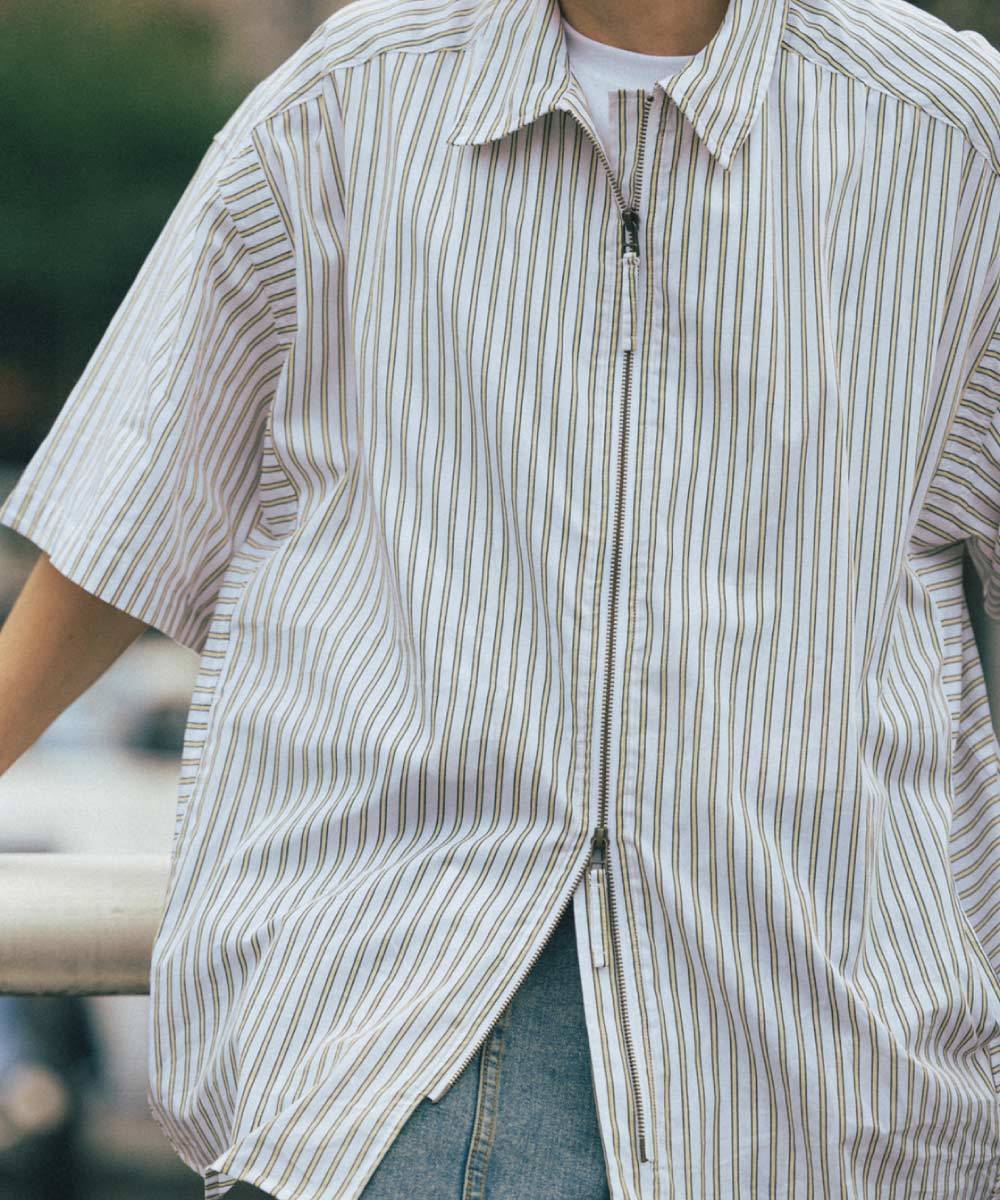條紋拉鍊襯衫 Striped Zip up Half Shirt