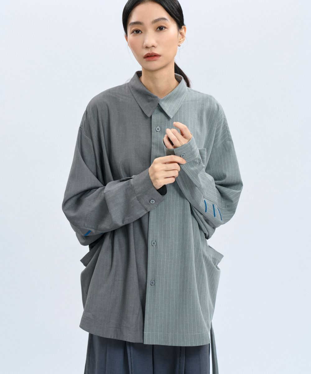 “Half Day” Pinstripe Shirt 西料條紋可拆襯衫