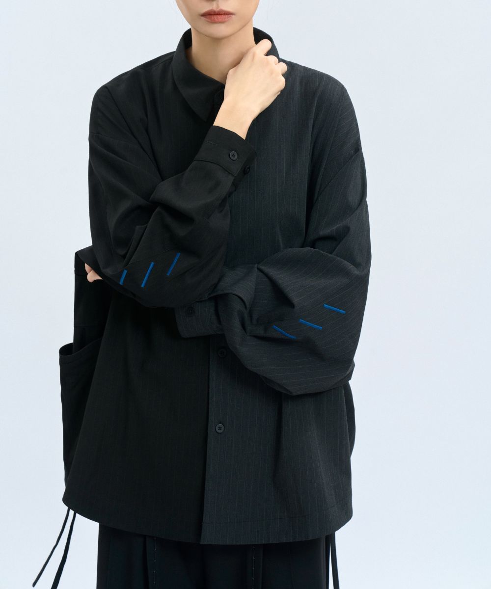 “Half Day” Pinstripe Shirt 西料條紋可拆襯衫