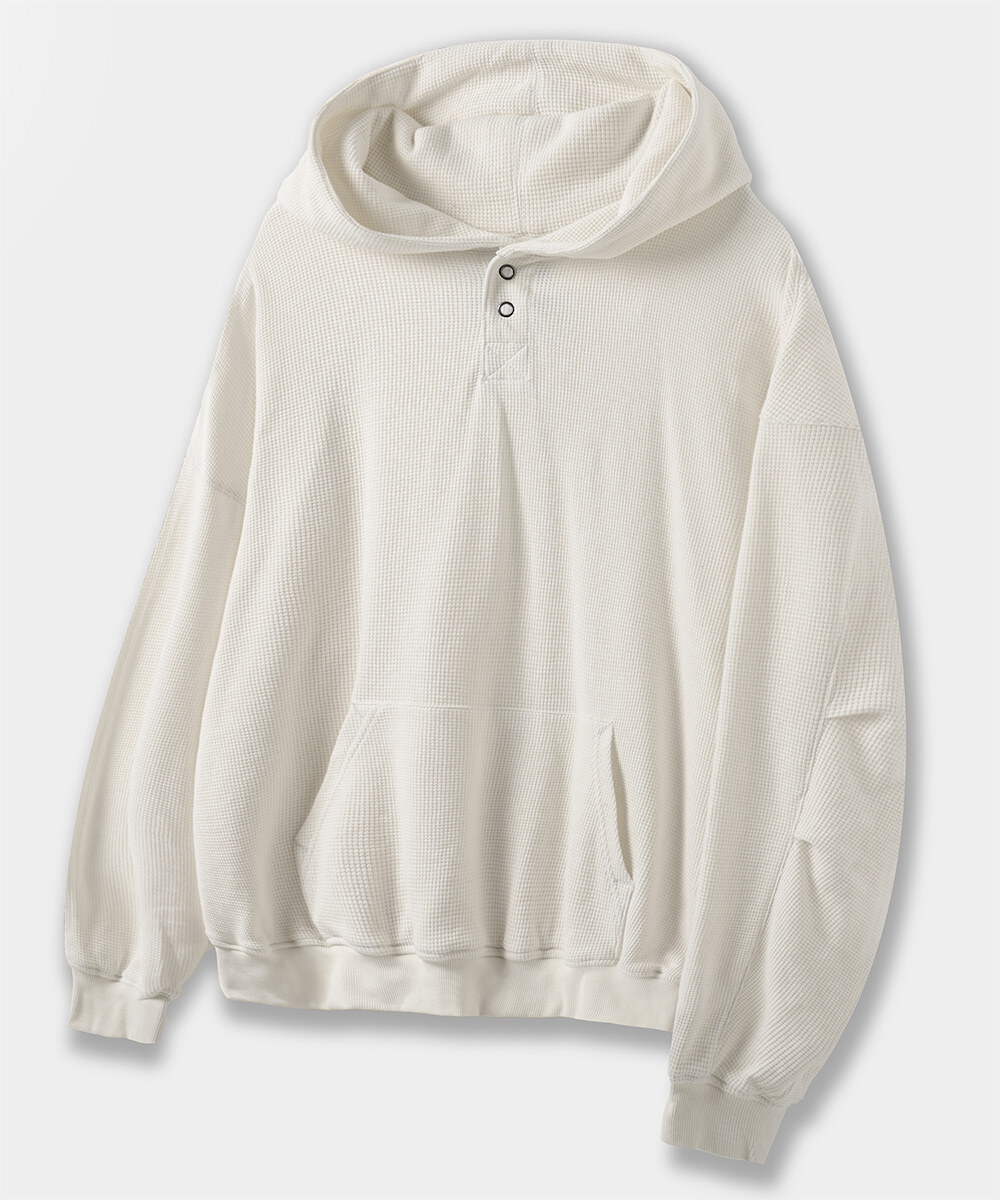 連帽亨利領上衣 WAFFLE HENLEY NECK HOODED T-SHIRT