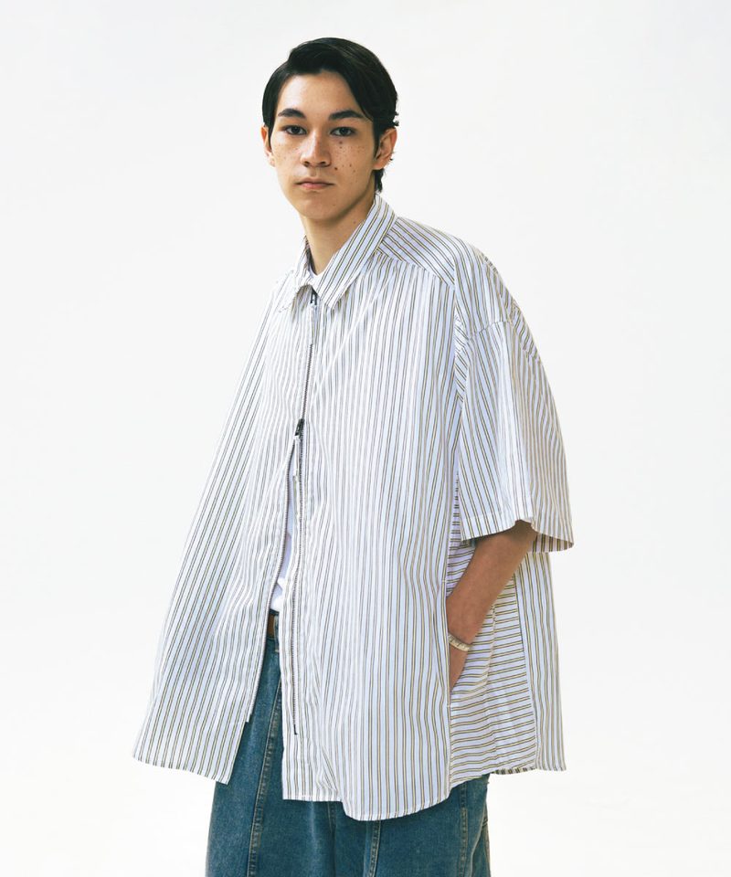 條紋拉鍊襯衫 Striped Zip up Half Shirt