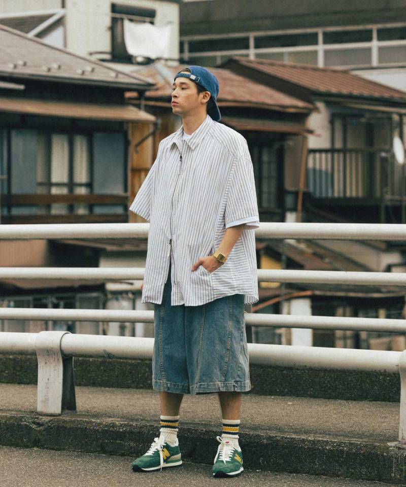 條紋拉鍊襯衫 Striped Zip up Half Shirt