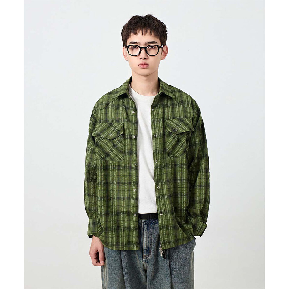 DMB0247-252 口袋格紋襯衫 ASI WRINKLE CHECK WESTERN SHIRT