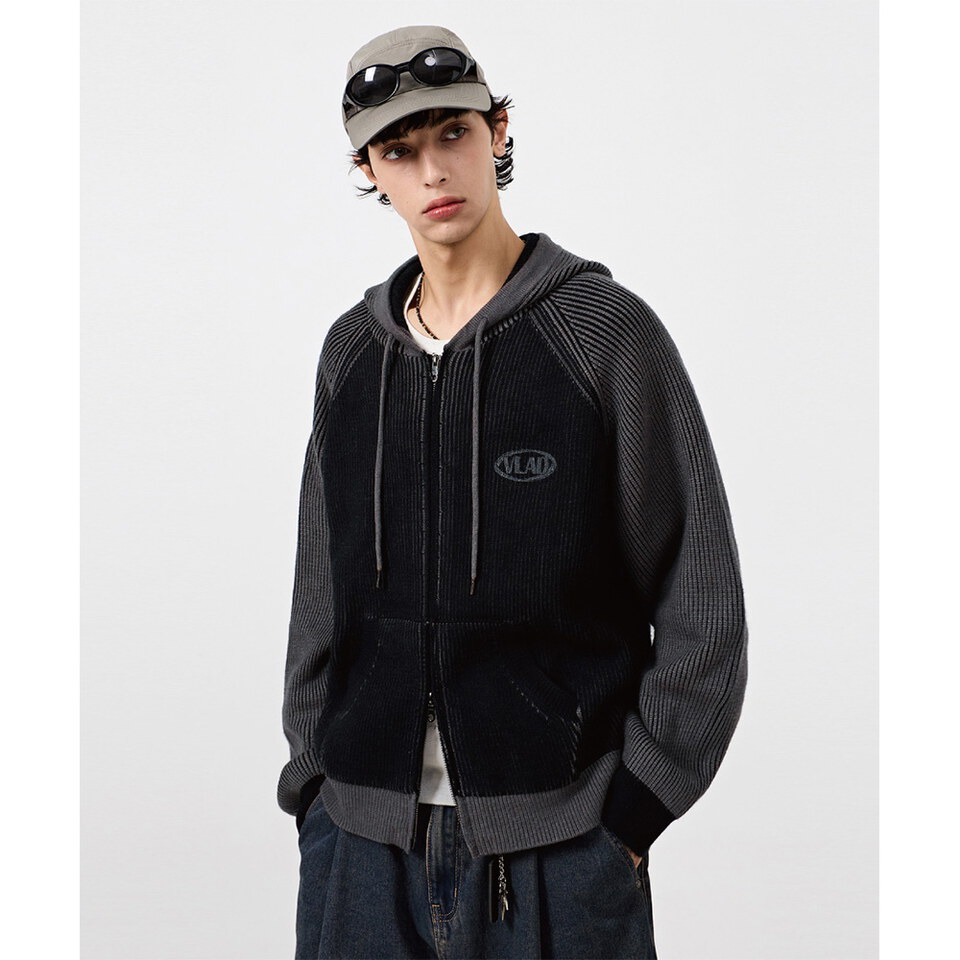 DMB0314-252 針織連帽外套 VLAD RIBBED TWO-TONE KNIT HOODED ZIP-UP