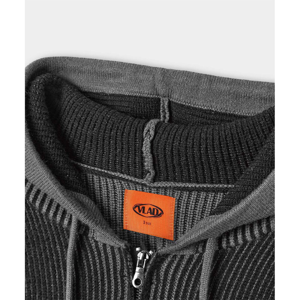 針織連帽外套 VLAD RIBBED TWO-TONE KNIT HOODED ZIP-UP
