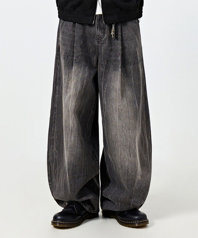 DMB1415-252 弧形水洗牛仔褲 ONE TUCK CURVED CREASE WASHING WIDE DENIM PANTS