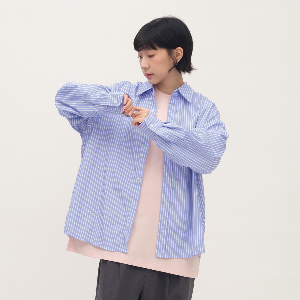 日常條紋長袖襯衫