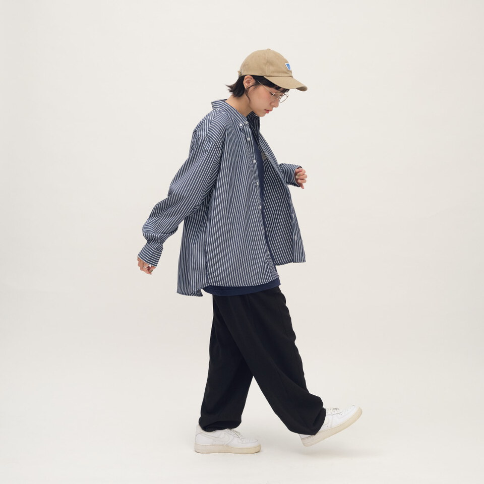 日常條紋長袖襯衫