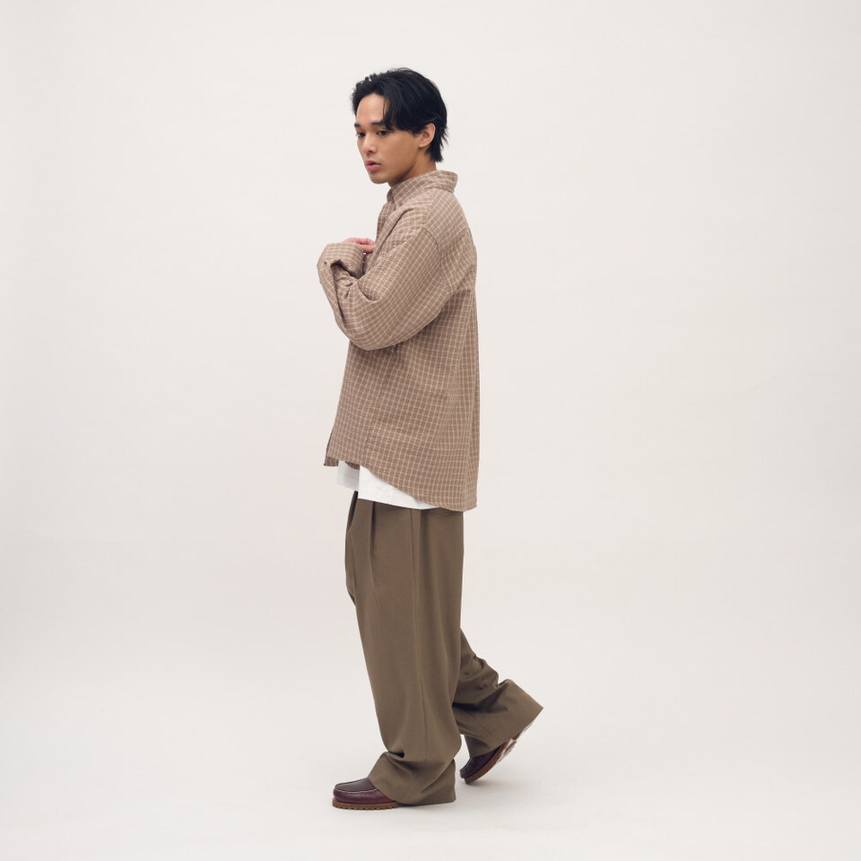 日常格紋長袖襯衫