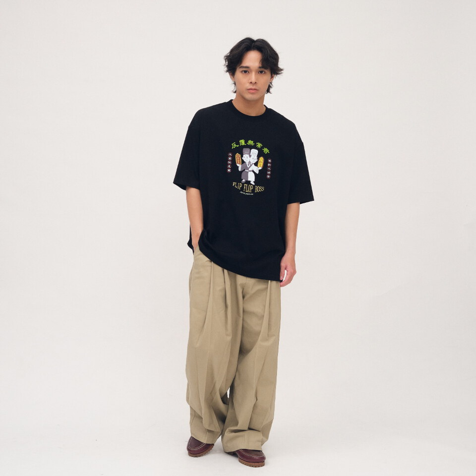 斜紋棉立體雙褶寬褲