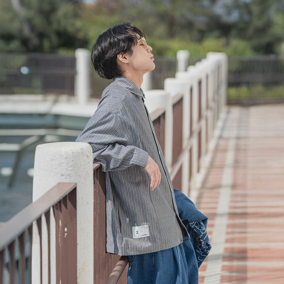 ORDINARY X PLAIN ME 可拆條紋襯衫