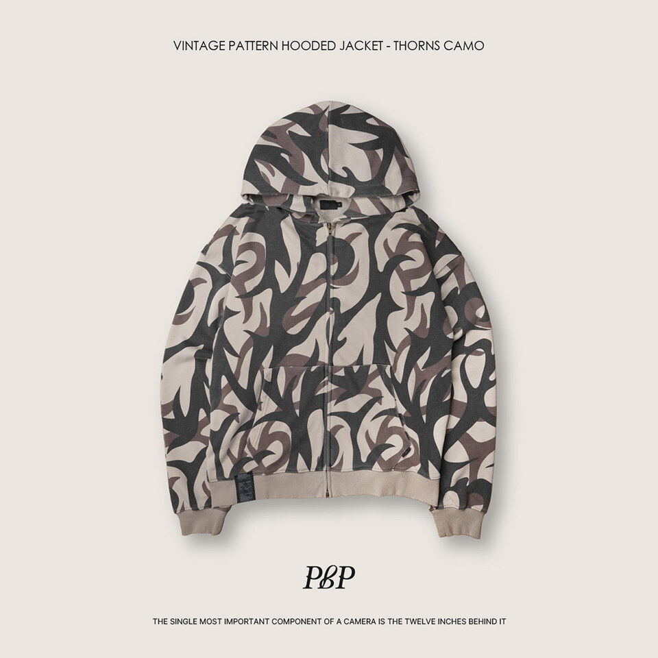 PBP0701-261 滿版迷彩做舊連帽外套 VINTAGE PATTERN HOODED JACKET