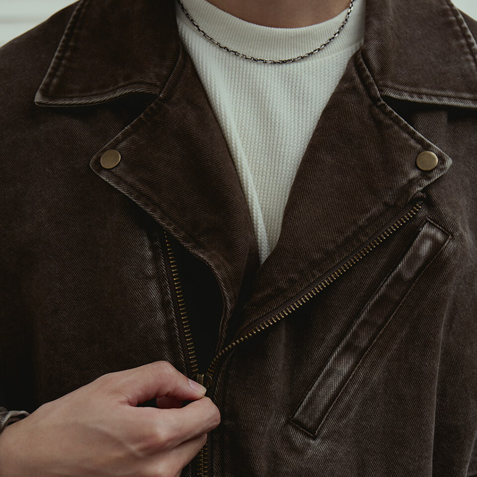 做舊翻領騎士外套 WASHED BIKER JACKET