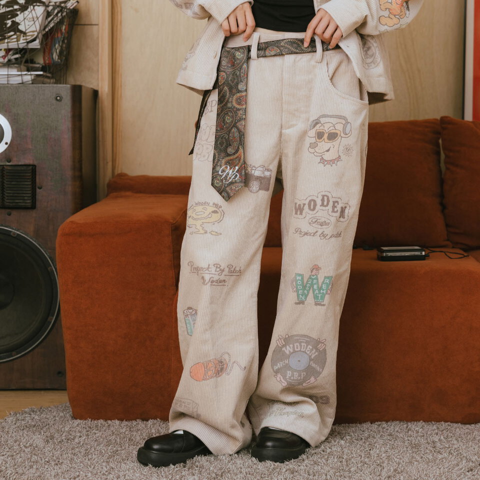 燈芯絨印花直筒褲 Senior cords Corduroy Pants