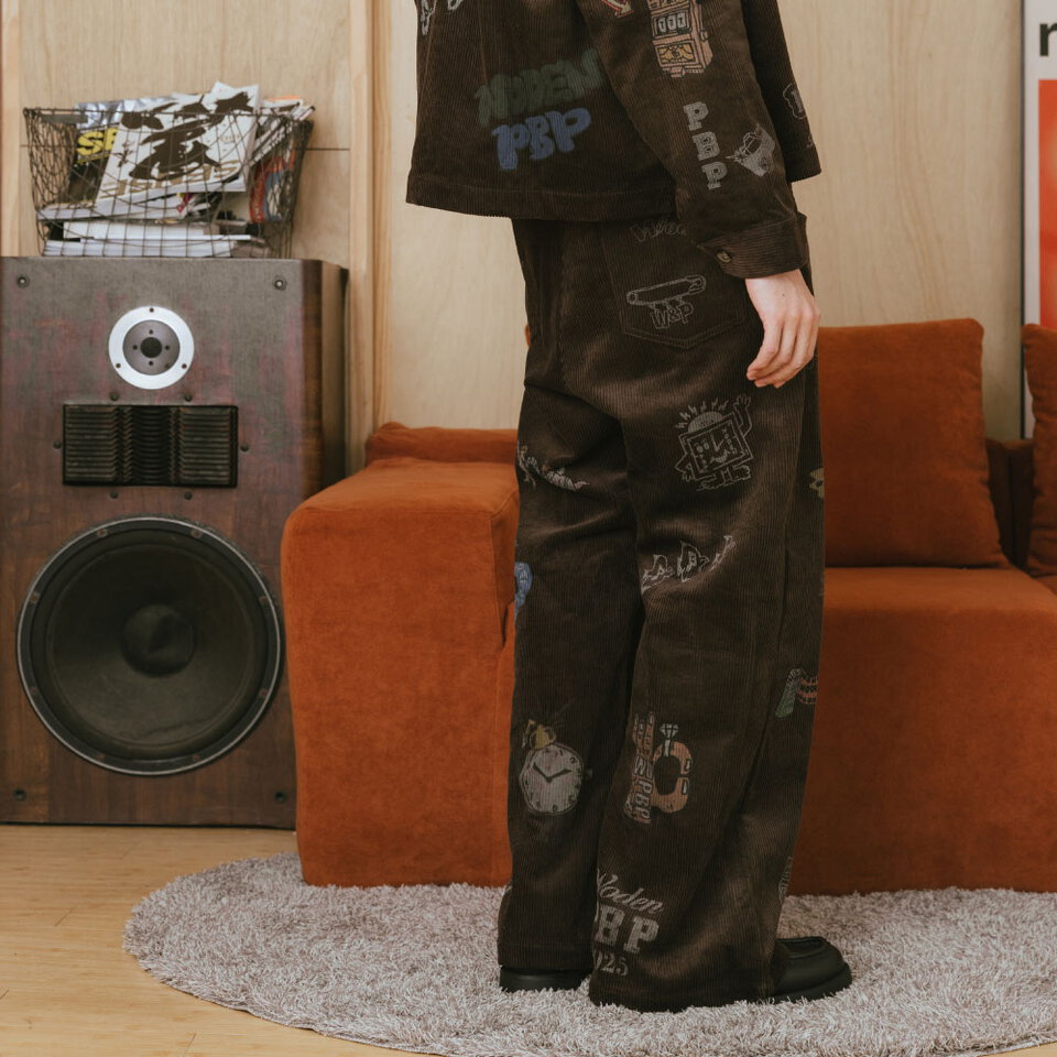 燈芯絨印花直筒褲 Senior cords Corduroy Pants