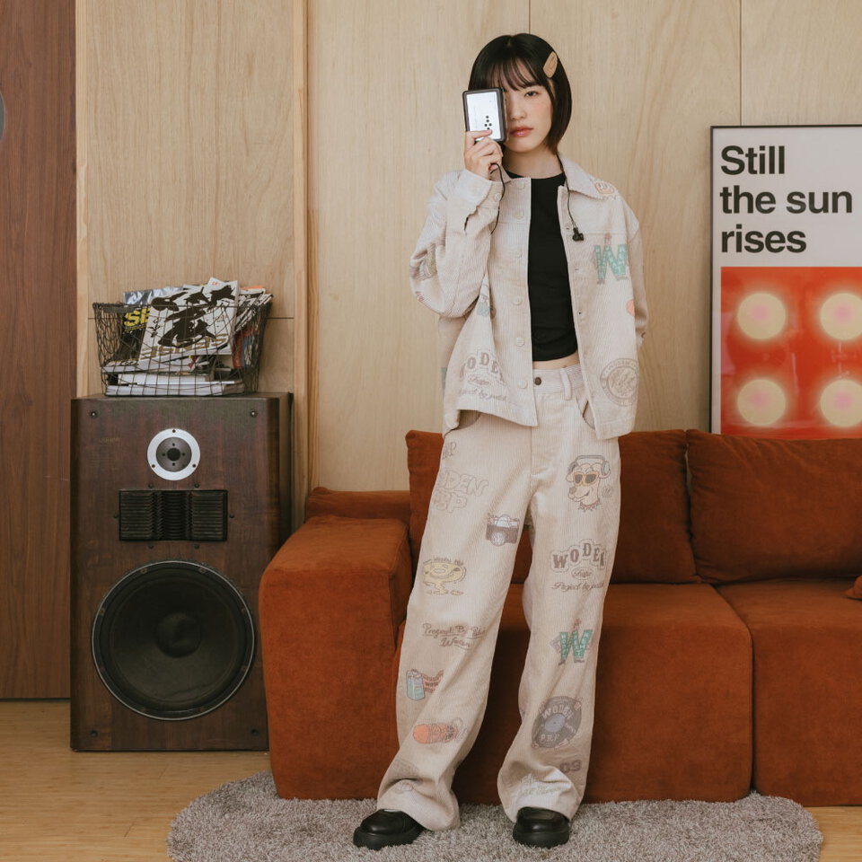 燈芯絨印花直筒褲 Senior cords Corduroy Pants