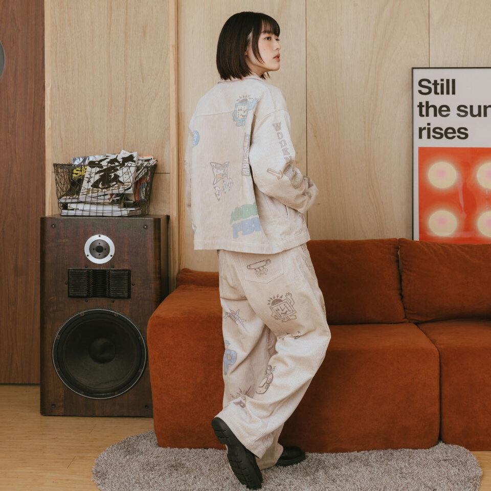 燈芯絨印花直筒褲 Senior cords Corduroy Pants