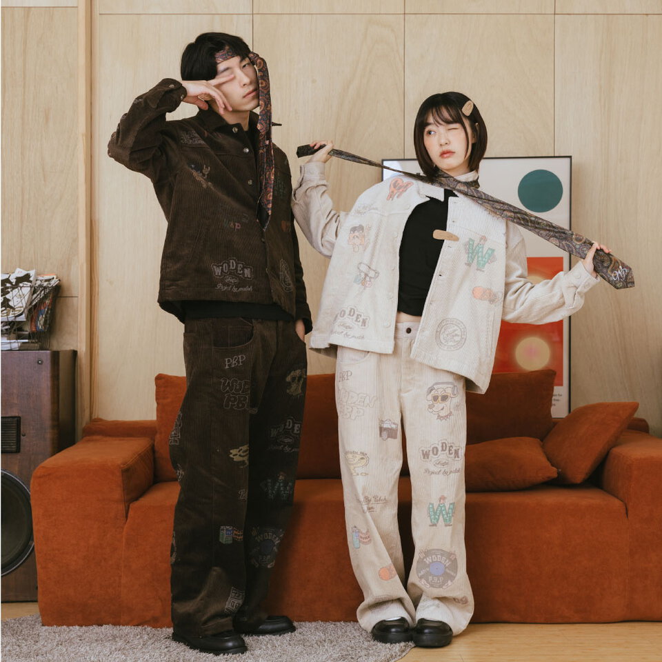 燈芯絨印花直筒褲 Senior cords Corduroy Pants