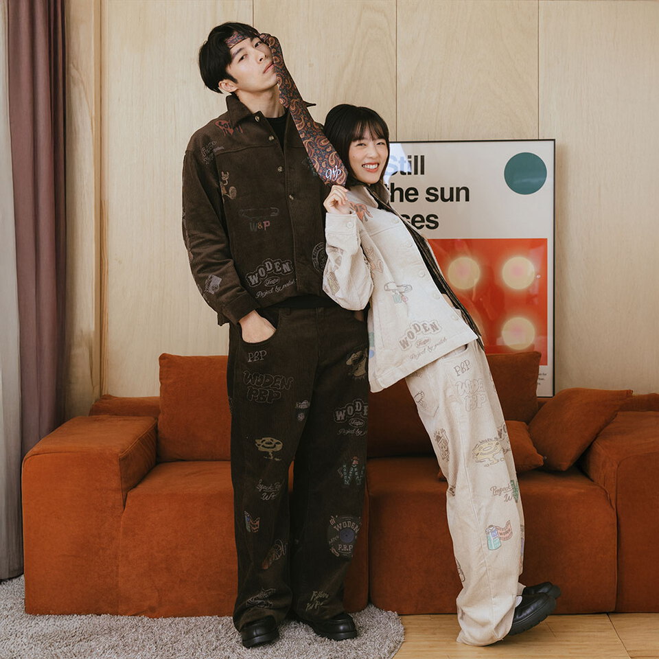 燈芯絨印花直筒褲 Senior cords Corduroy Pants