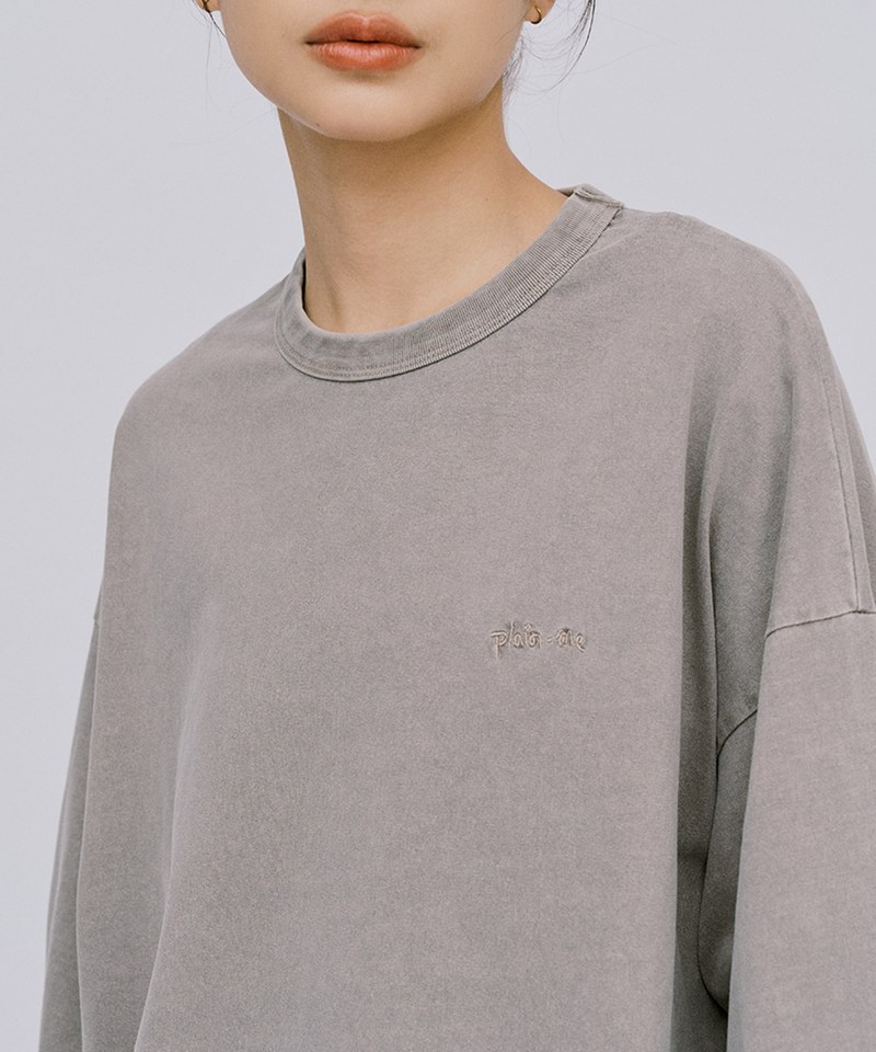 寬版刺繡水洗長袖TEE