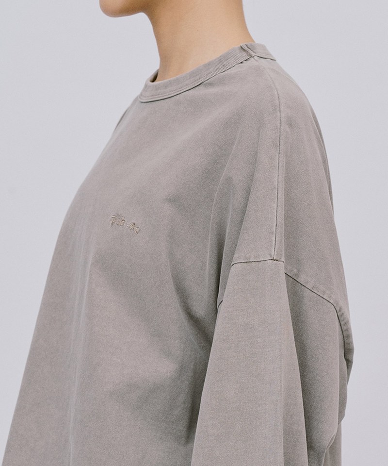 寬版刺繡水洗長袖TEE