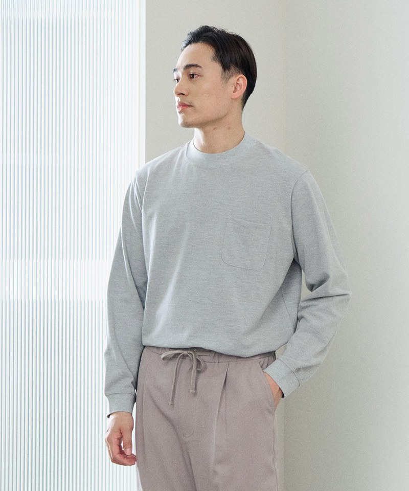 PM+ 網眼中高領口袋長袖TEE