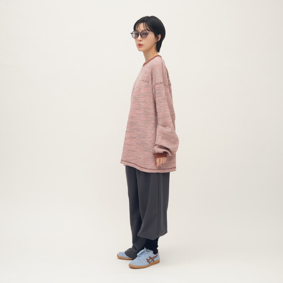 PLAIN刺繡花紗華夫格長TEE