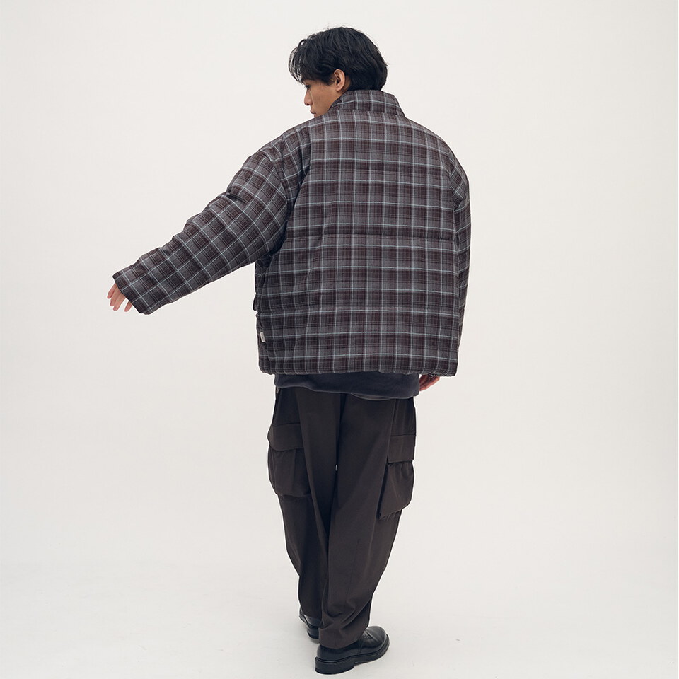 格紋短版鋪棉外套