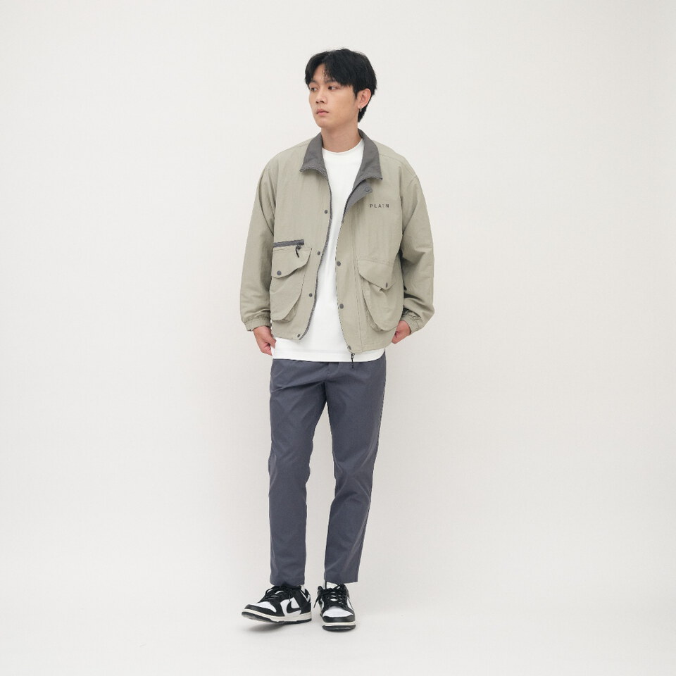 PLAIN立領拚色夾克外套