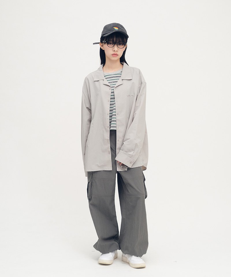 防潑水開領刺繡長袖襯衫