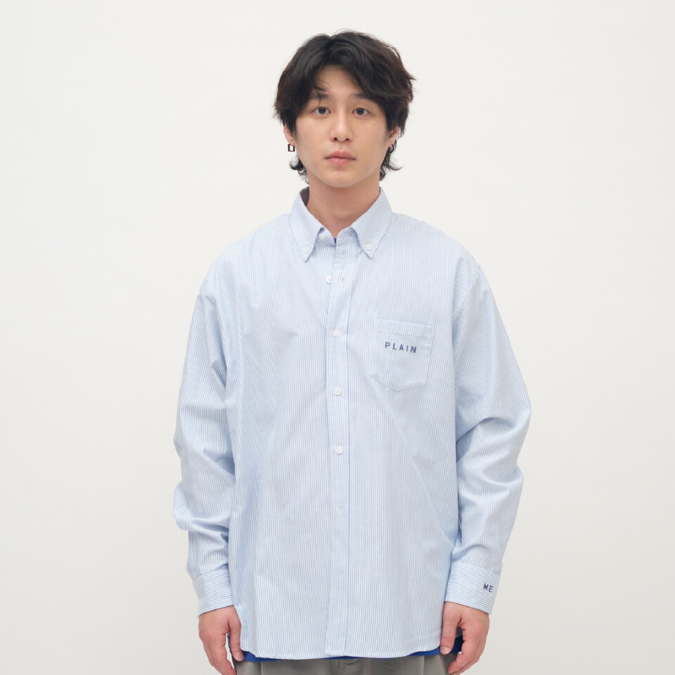 PLN3386-261 PLAIN刺繡經典條紋牛津襯衫