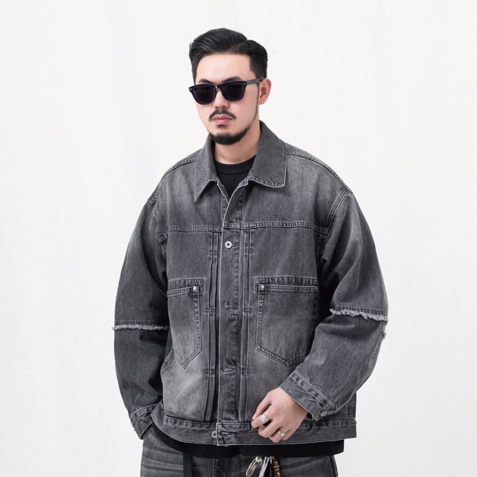 PSV1120-261 限定抽鬚牛仔外套 vintage washed frayed denim jacket
