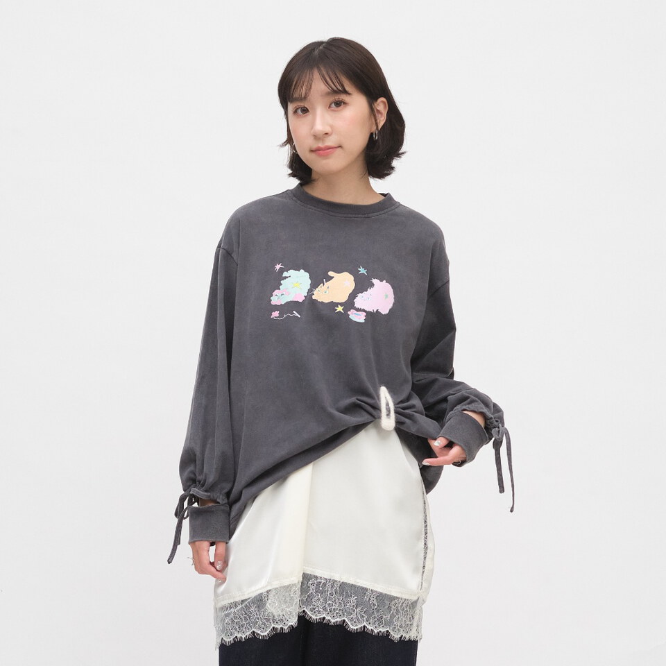 SAA0054-262 袖口綁帶貓貓水洗tee