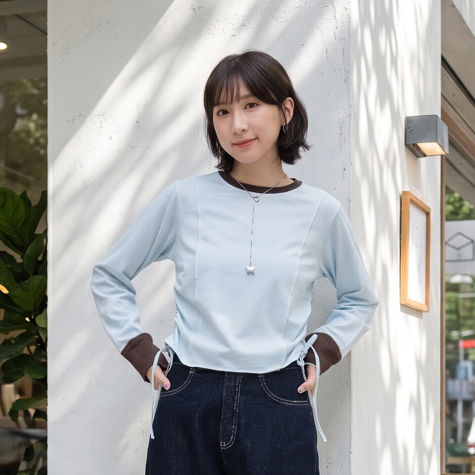 SAA0058-262 木耳邊抽繩長袖上衣
