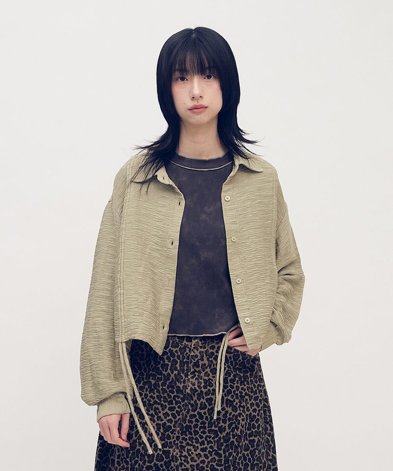 SAA3329-252 短版壓紋抽繩襯衫