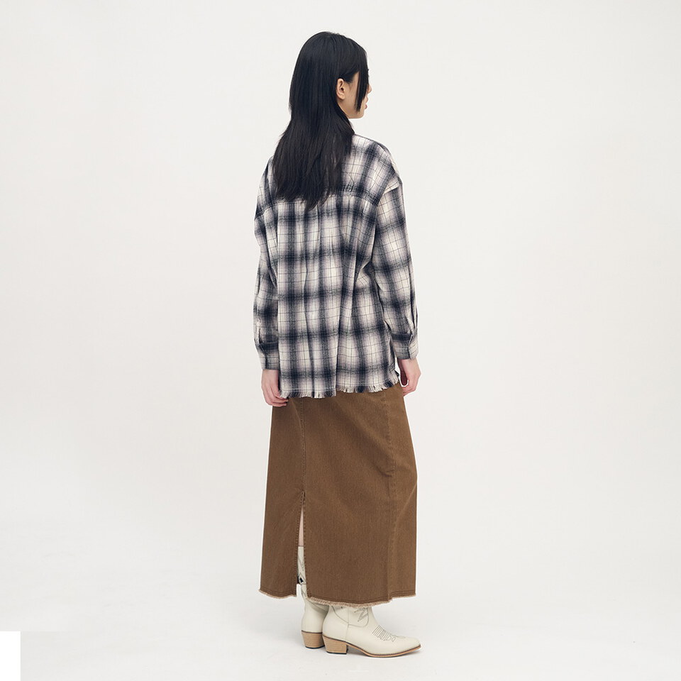 流蘇下擺格紋襯衫
