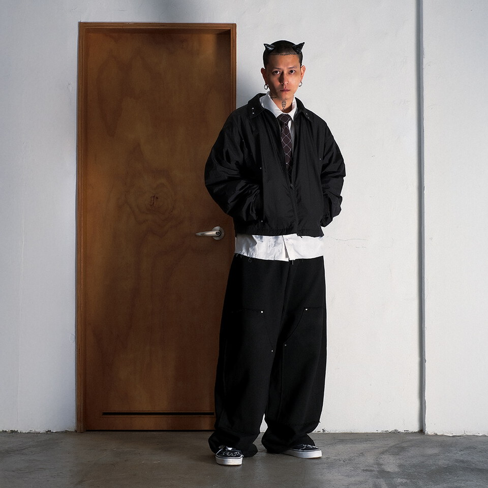 雙膝結構寬版棉褲 3 28 BLACK DOUBLE KNEE SWEAT PANTS