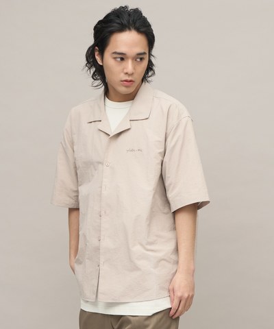 防潑水開領刺繡短袖襯衫