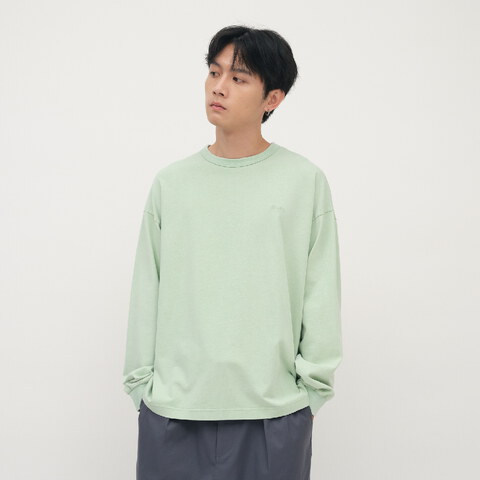 寬版刺繡水洗長袖TEE