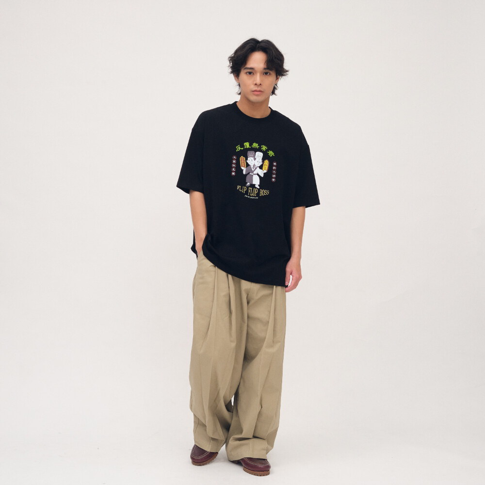 斜紋棉立體雙褶寬褲