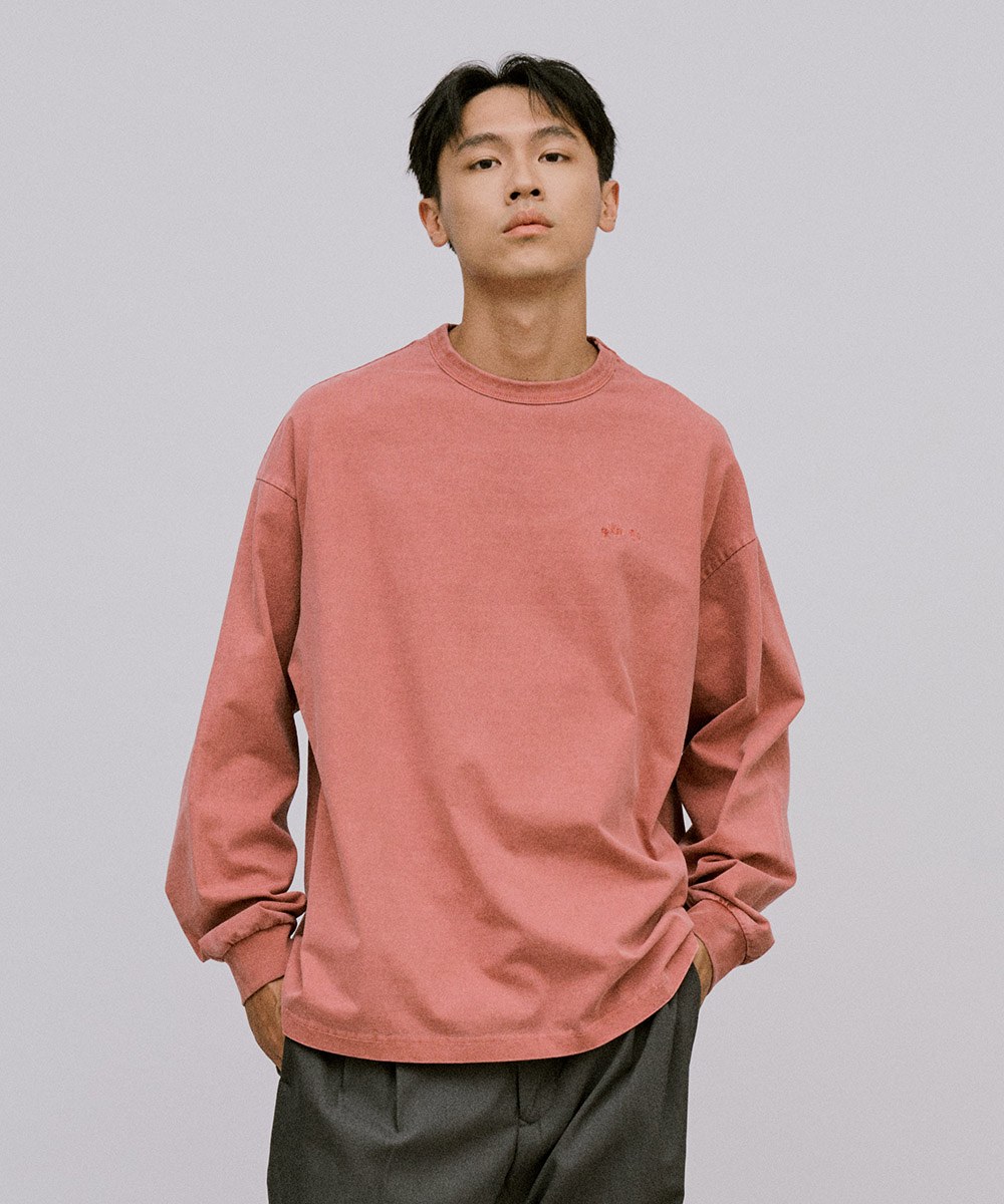 寬版刺繡水洗長袖TEE