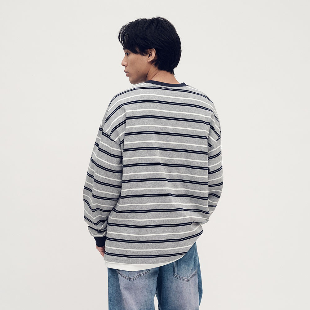 小P社長-雙色條紋長袖TEE