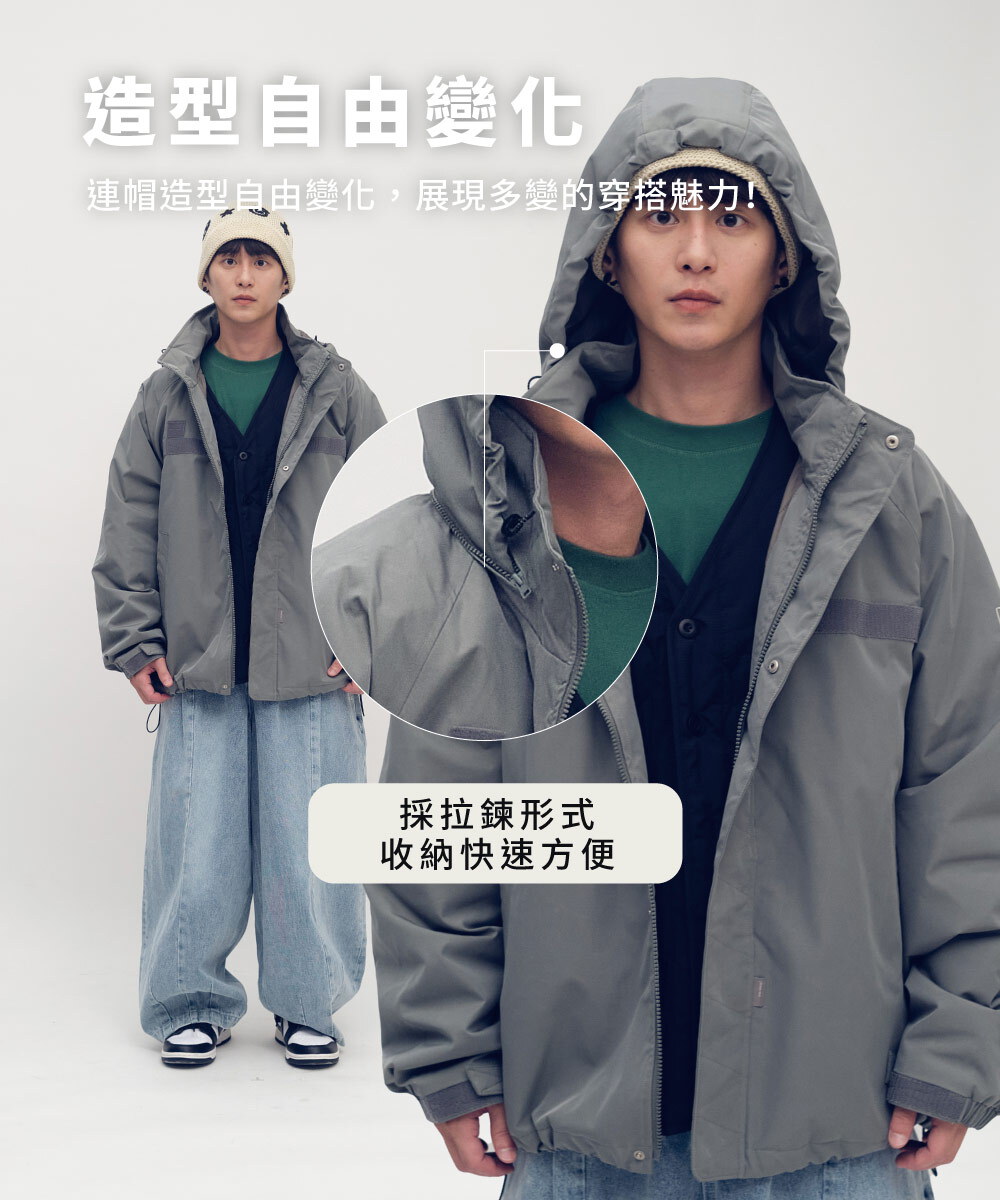 防潑水立領連帽鋪棉外套