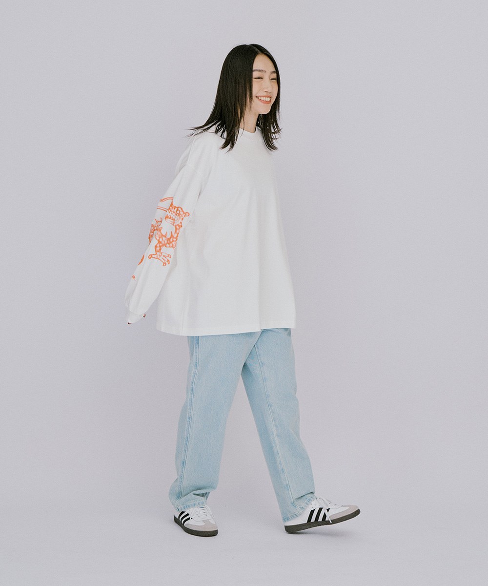 龍年刺繡丹寧直筒長褲