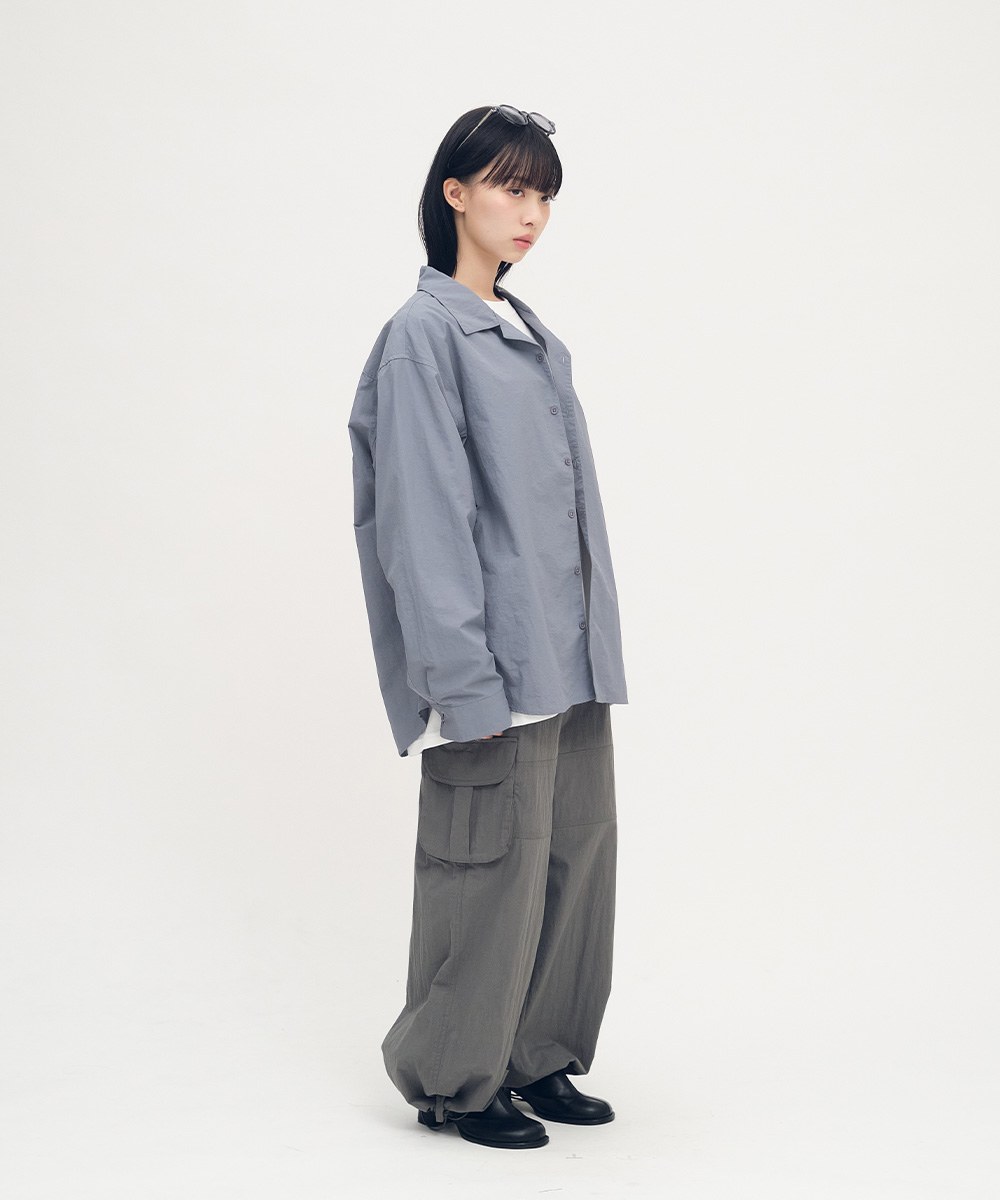 防潑水開領刺繡長袖襯衫