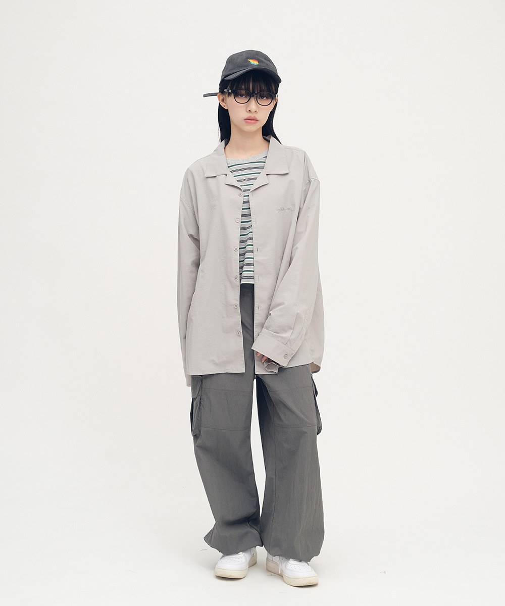 防潑水開領刺繡長袖襯衫