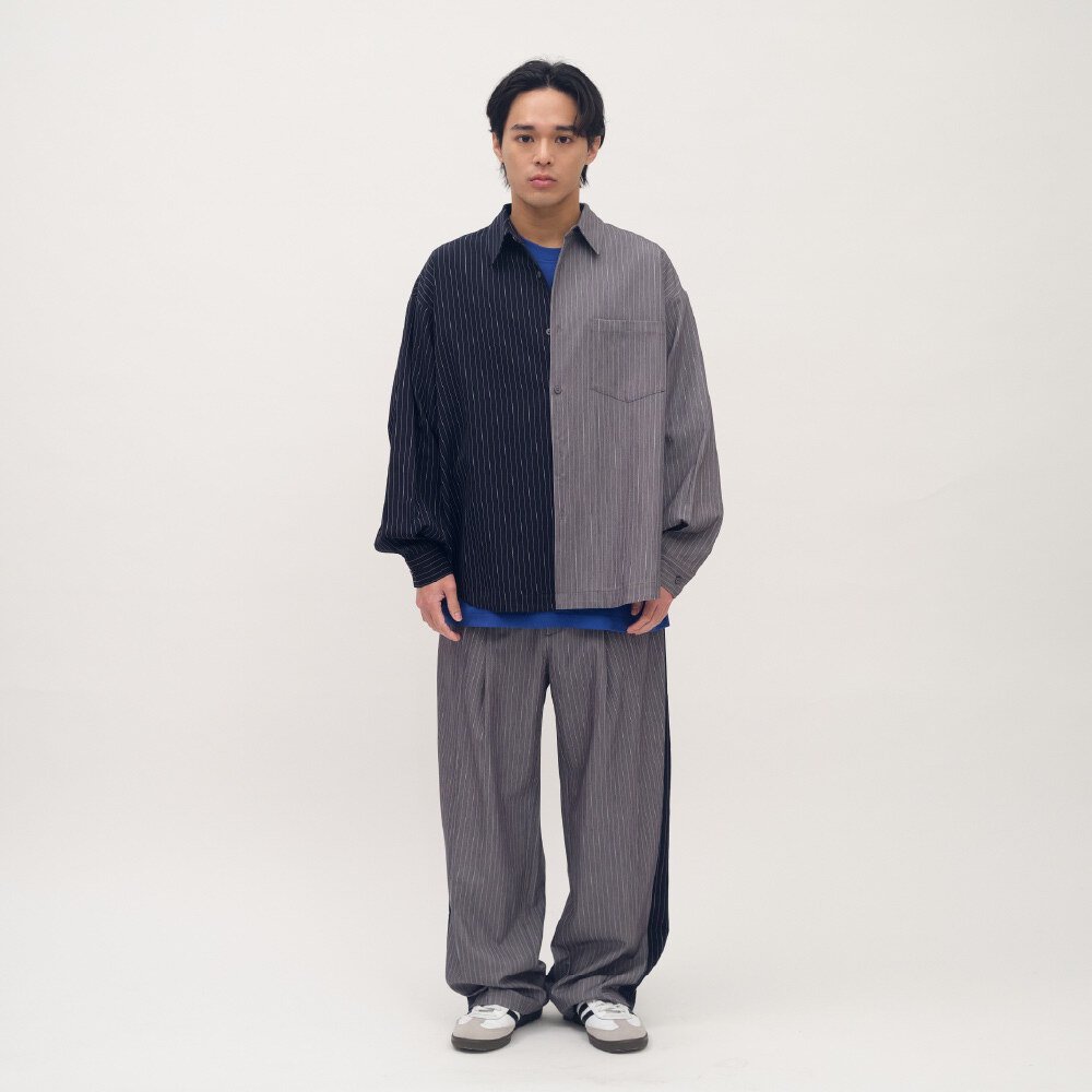 西料拼接條紋可拆襯衫