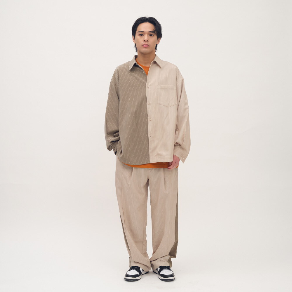 西料拼接條紋可拆襯衫