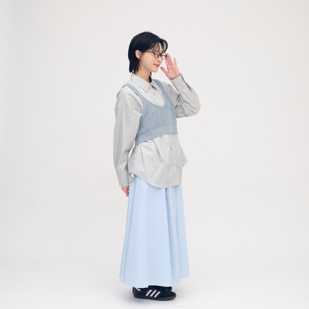 綁帶細褶長裙